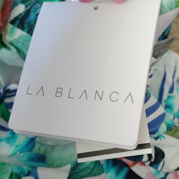 La Blanca V Neck Halter Tankini Top, The Monument, White Multicolor, size 2 - Picture 5 of 9